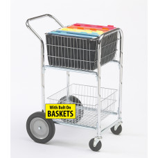 Mail Room and Office Carts Compact Mail Distribution Cart with Bolt On Baskets and 10" Rear Wheels